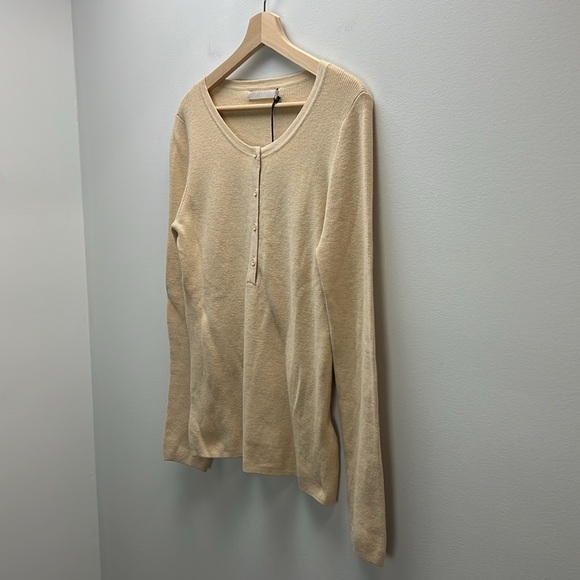 One Grey Day Ribbed Henley Top Cotton Tan Stretchy Sweater Large Revolve New NWT - Picture 5 of 8